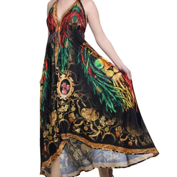 Long Silk Halter Dress Summer Maxi – Backless - Multicolor Maxi Animal print - Picture 4 of 7